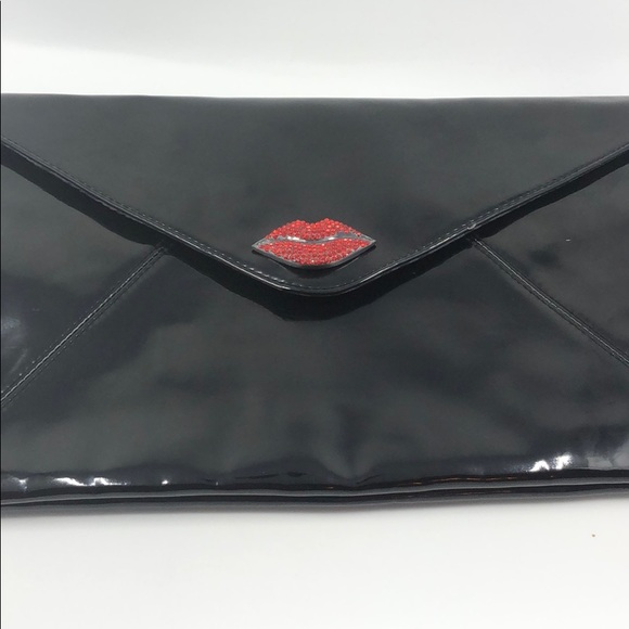 🛼Kirna Zabete Red KISS Large Clutch 14x8 inches - Picture 5 of 12